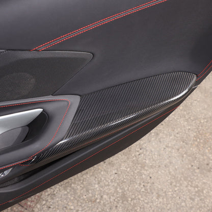 C8 Corvette Real Carbon Fiber Door Panel Armrest Covers | Black / Red