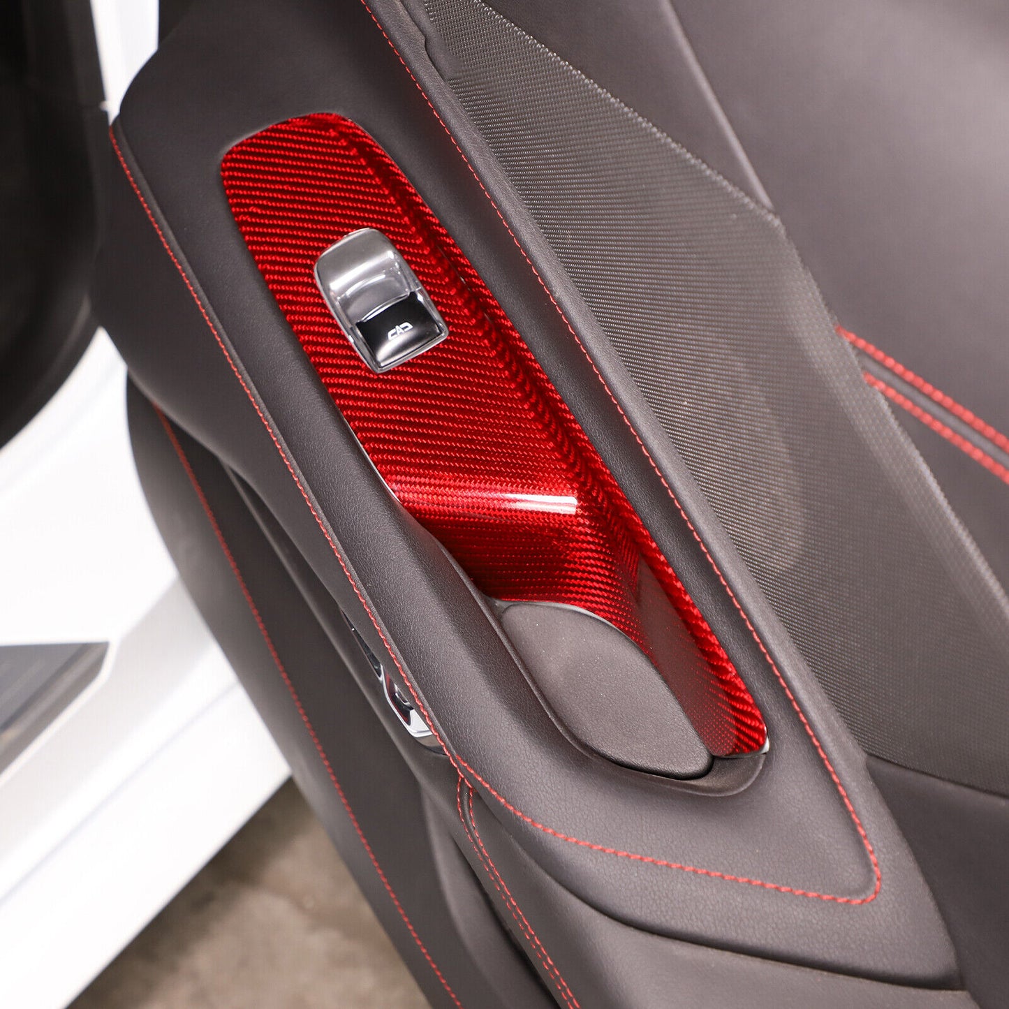 C8 Corvette Carbon Fiber Window Switch Panel Covers (Coupe/Convertible) | Black / Red / Blue Carbon