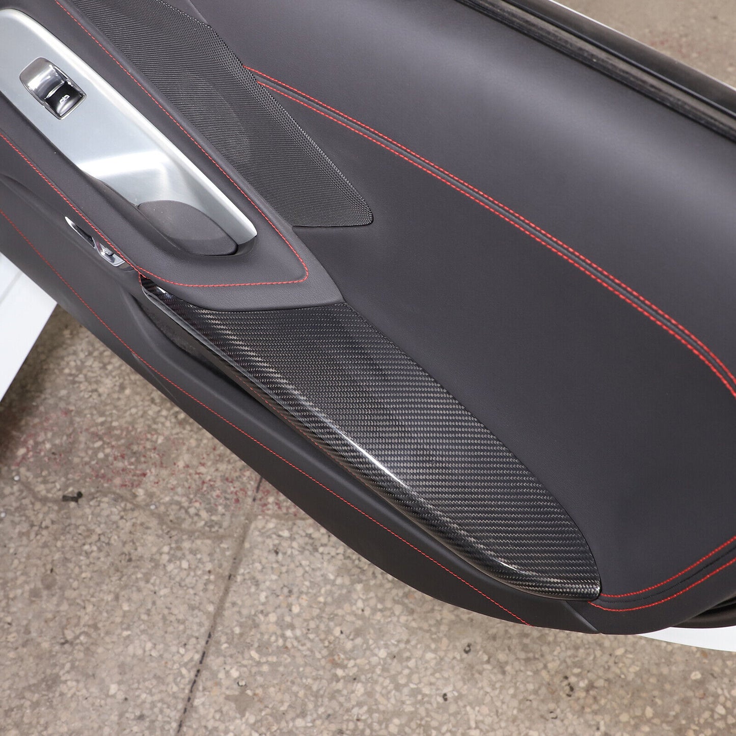 C8 Corvette Real Carbon Fiber Door Panel Armrest Covers | Black / Red