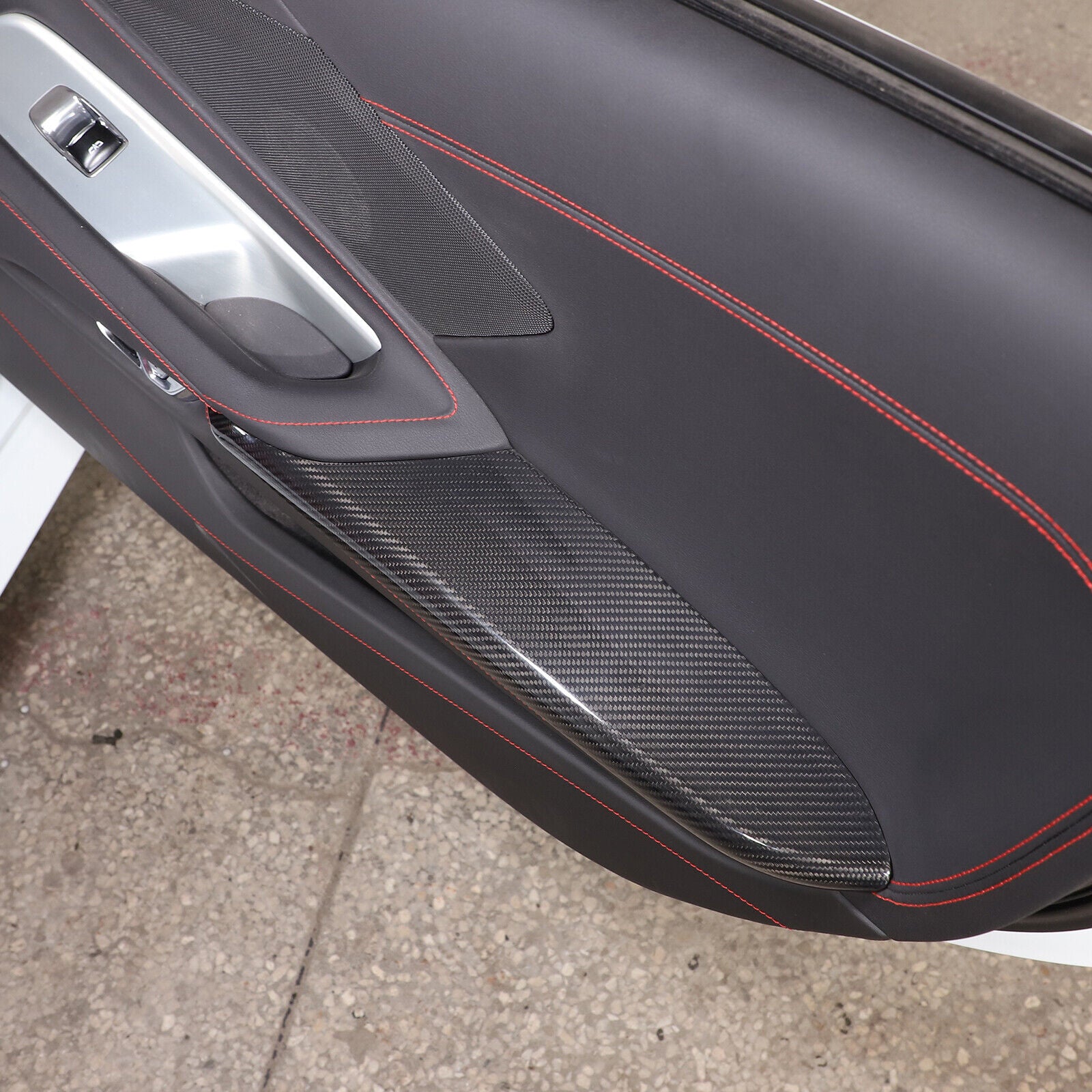 C8 Corvette Real Carbon Fiber Door Panel Armrest Covers | Black / Red