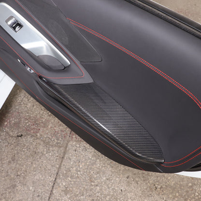 C8 Corvette Real Carbon Fiber Door Panel Armrest Covers | Black / Red
