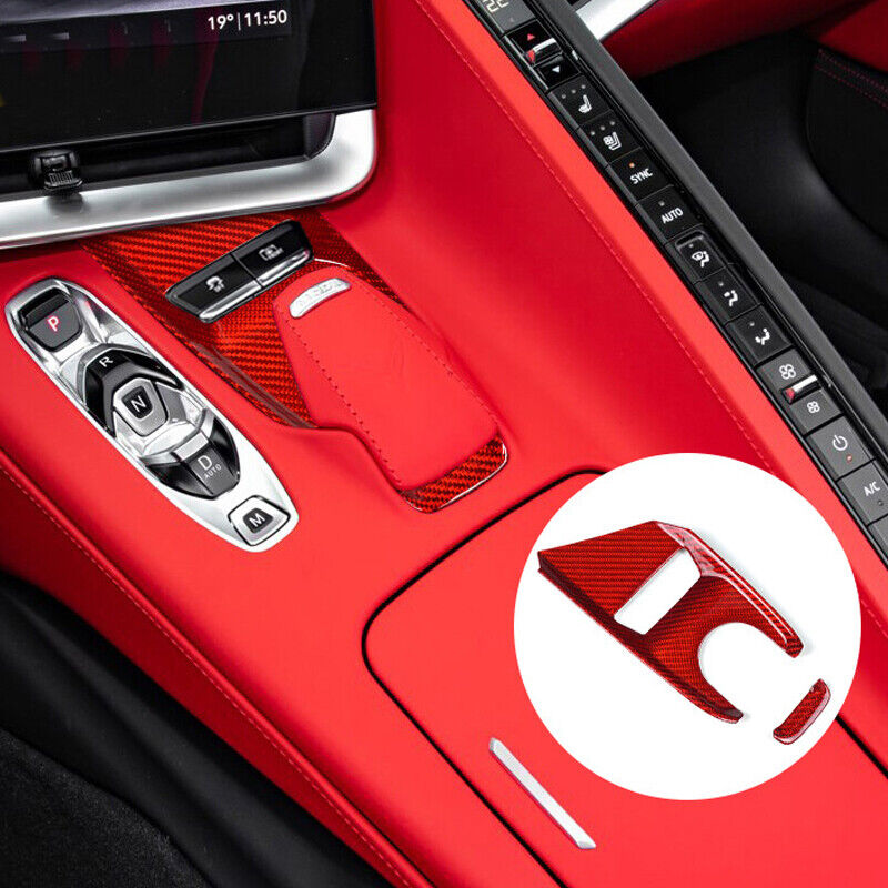 C8 Corvette Carbon Fiber Mode Selector Control Plate Cover | Black / Red Carbon