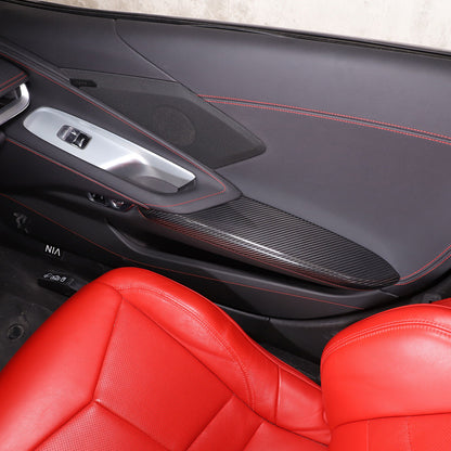 C8 Corvette Real Carbon Fiber Door Panel Armrest Covers | Black / Red