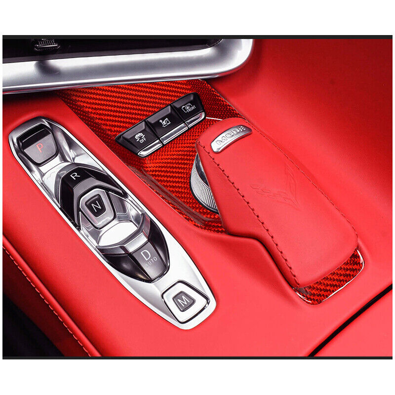 C8 Corvette Carbon Fiber Mode Selector Control Plate Cover | Black / Red Carbon