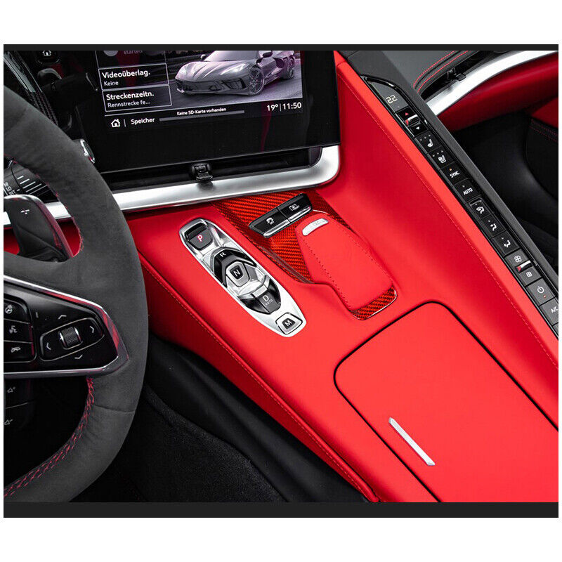 C8 Corvette Carbon Fiber Mode Selector Control Plate Cover | Black / Red Carbon
