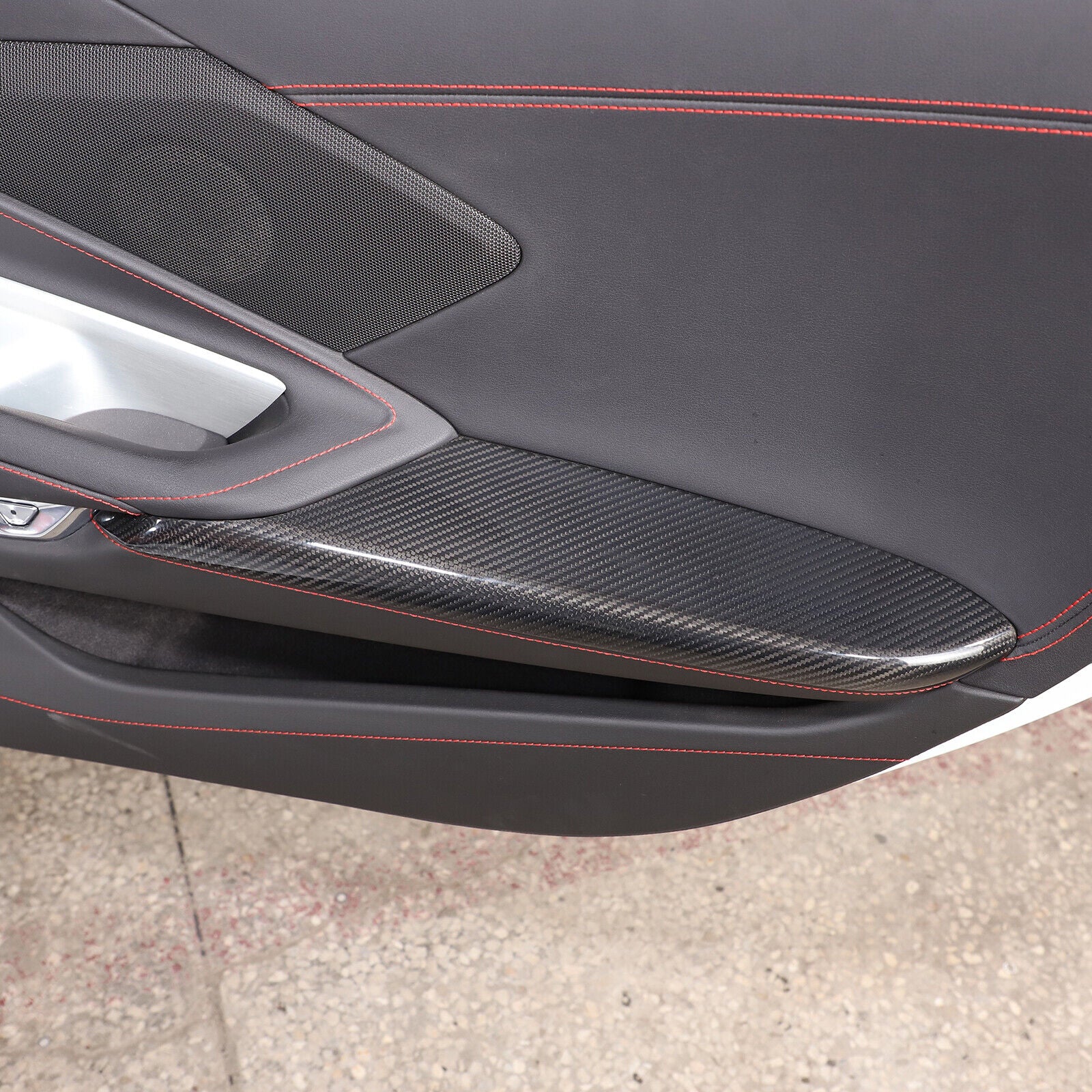 C8 Corvette Real Carbon Fiber Door Panel Armrest Covers | Black / Red