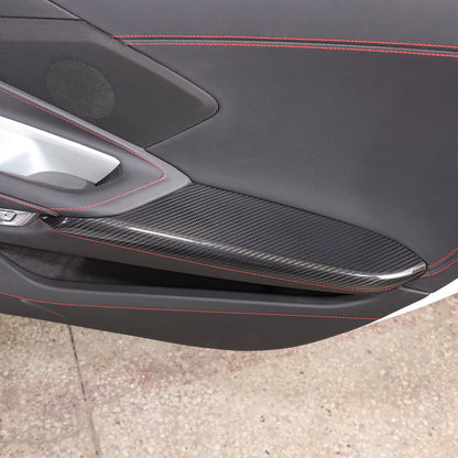 C8 Corvette Real Carbon Fiber Door Panel Armrest Covers | Black / Red