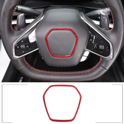 C8 Corvette Red Carbon Fiber Center Steering Wheel Chrome Trim Cover | Next-Gen Carbon