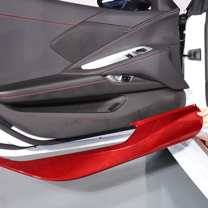 C8 Corvette Hard Carbon Fiber Door Kick Panel Trim Cover Kit | Black / Red