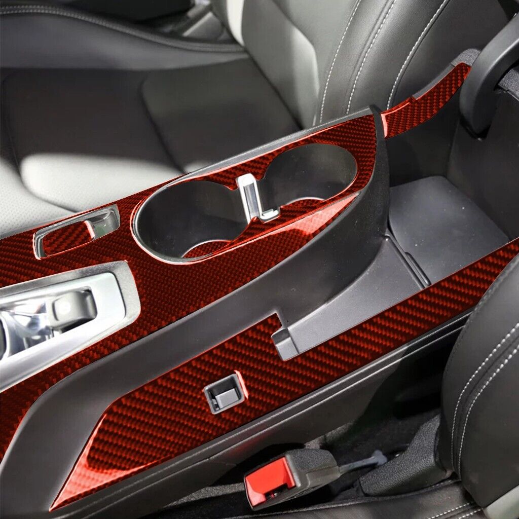 2016 - 24 Camaro Real Carbon Fiber Center Console Overlay Cover | Black / Red Carbon