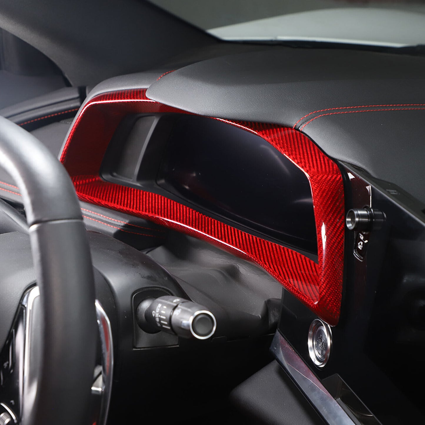 C8 Corvette Carbon Fiber Speedometer Gauge Cluster Interior Cover | Black / Red