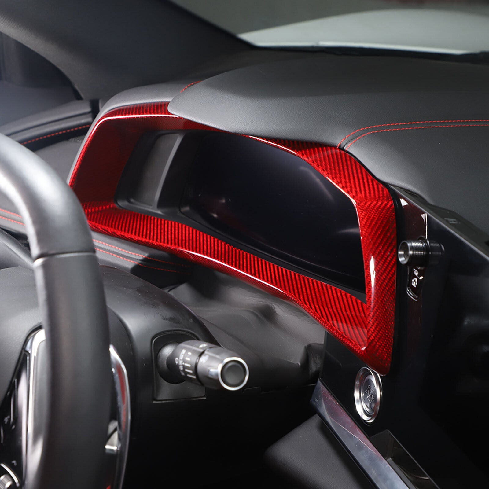 C8 Corvette Carbon Fiber Speedometer Gauge Cluster Interior Cover | Black / Red