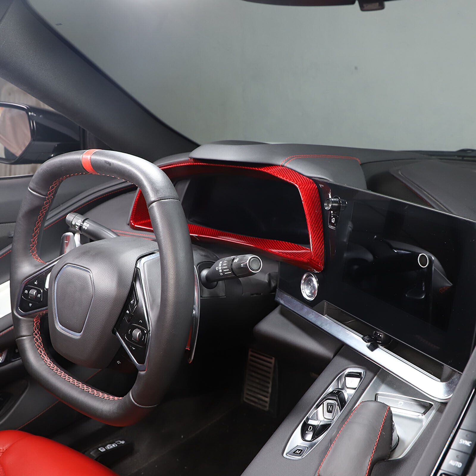 C8 Corvette Carbon Fiber Speedometer Gauge Cluster Interior Cover | Black / Red