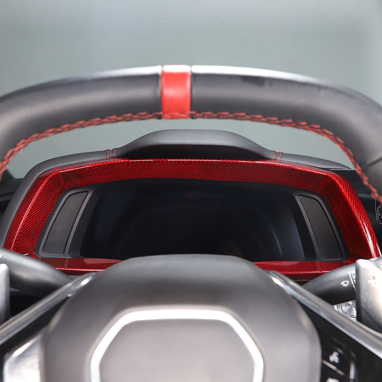 C8 Corvette Carbon Fiber Speedometer Gauge Cluster Interior Cover | Black / Red