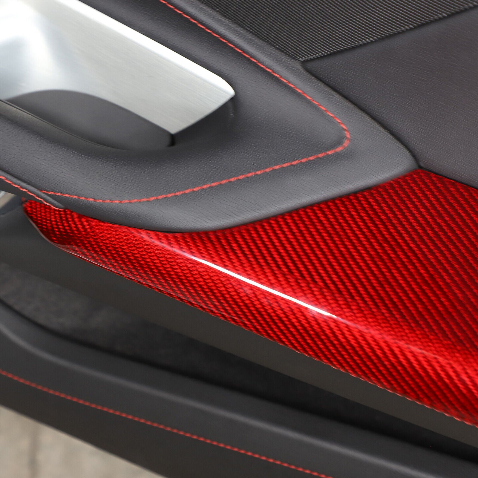C8 Corvette Real Carbon Fiber Door Panel Armrest Covers | Black / Red