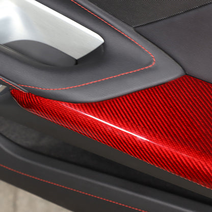 C8 Corvette Real Carbon Fiber Door Panel Armrest Covers | Black / Red