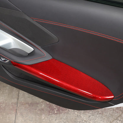C8 Corvette Real Carbon Fiber Door Panel Armrest Covers | Black / Red