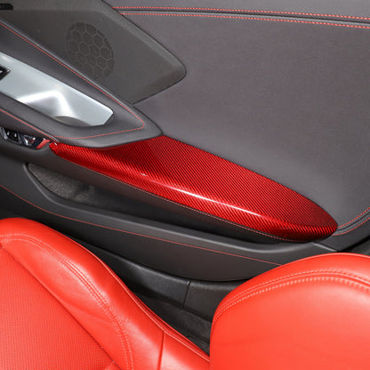C8 Corvette Real Carbon Fiber Door Panel Armrest Covers | Black / Red