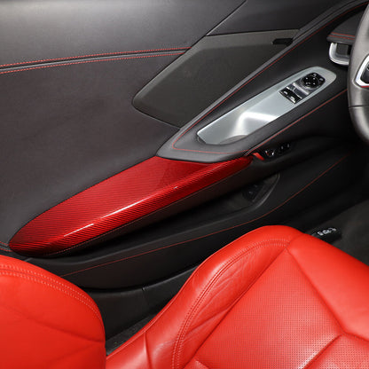 C8 Corvette Real Carbon Fiber Door Panel Armrest Covers | Black / Red