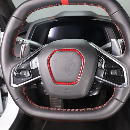 C8 Corvette Red Carbon Fiber Center Steering Wheel Chrome Trim Cover | Next-Gen Carbon