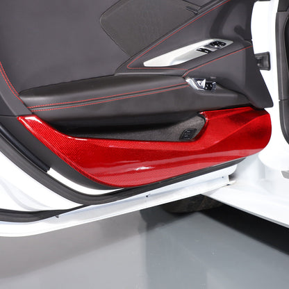 C8 Corvette Hard Carbon Fiber Door Kick Panel Trim Cover Kit | Black / Red