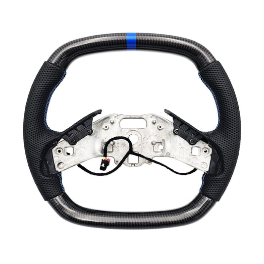 C8 Corvette Carbon Fiber Heated Leather Steering Wheel Blue (Bare) - In Stock