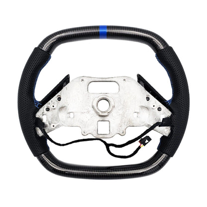 C8 Corvette Carbon Fiber Heated Leather Steering Wheel Blue (Bare) - In Stock