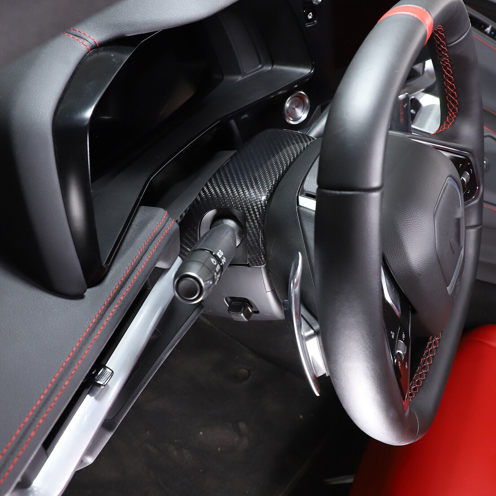 C8 Corvette Carbon Fiber Steering Wheel Base Panel Trim Cover | Black / Red