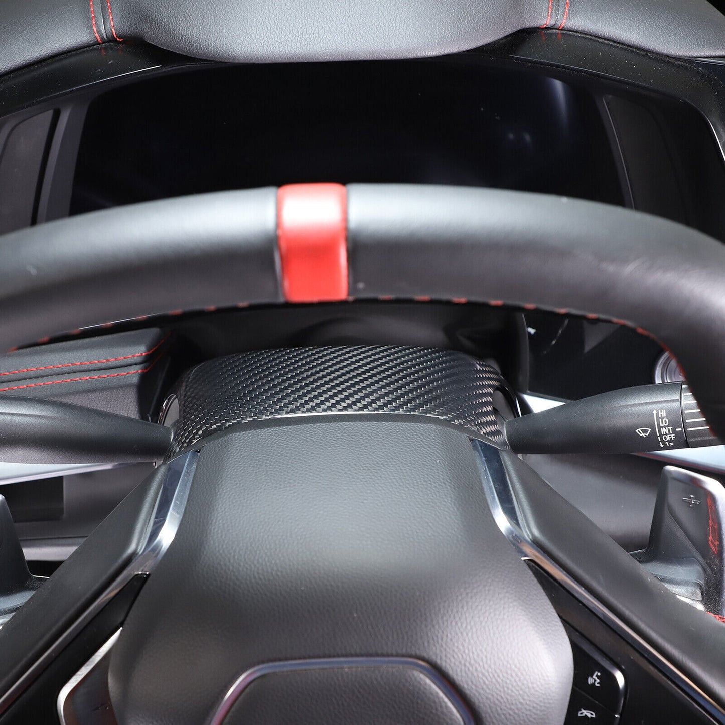 C8 Corvette Carbon Fiber Steering Wheel Base Panel Trim Cover | Black / Red