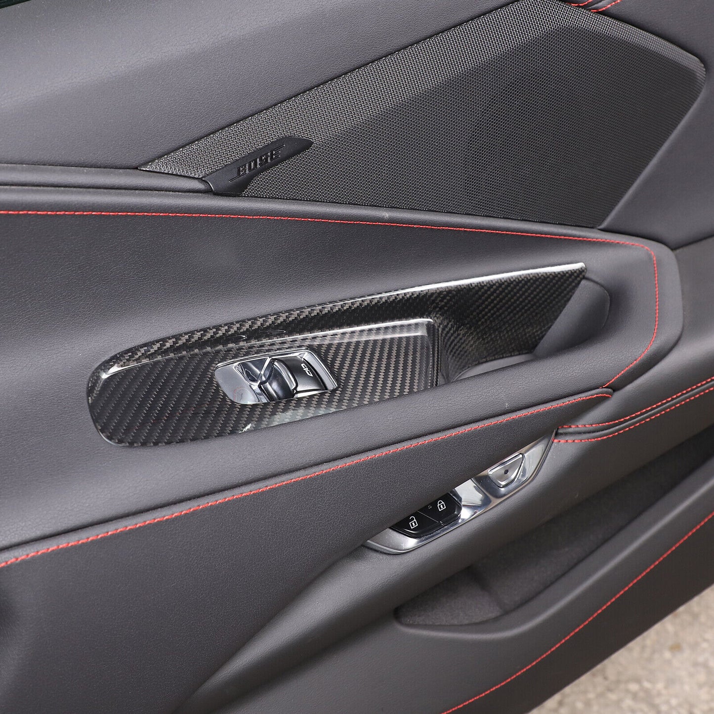 C8 Corvette Carbon Fiber Window Switch Panel Covers (Coupe/Convertible) | Black / Red / Blue Carbon