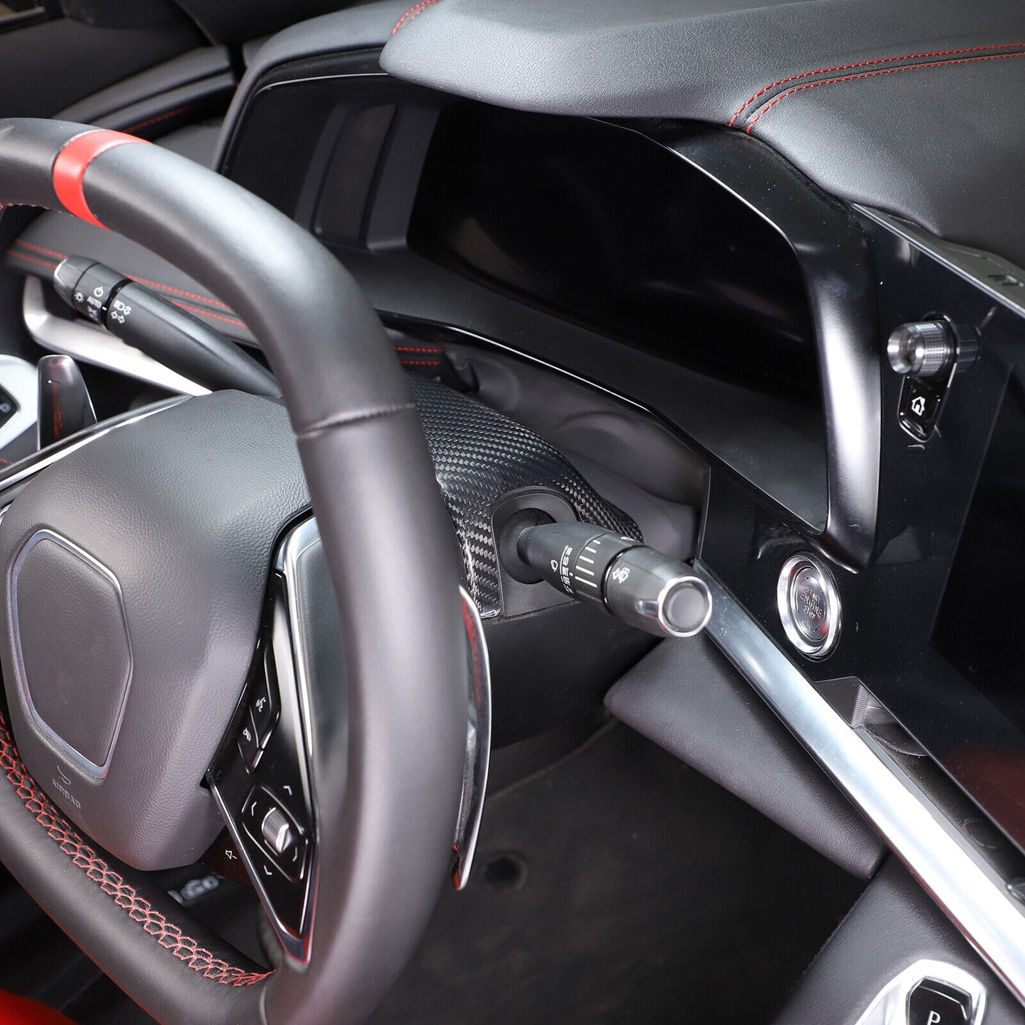 C8 Corvette Carbon Fiber Steering Wheel Base Panel Trim Cover | Black / Red