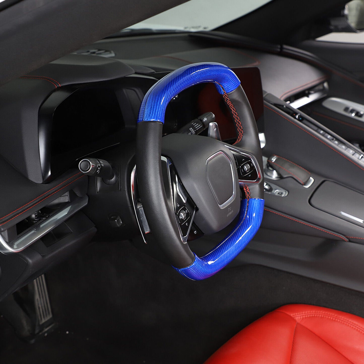 C8 Corvette Real Blue Carbon Fiber Steering Wheel Conversion Cover Kit | Stingray / Z06
