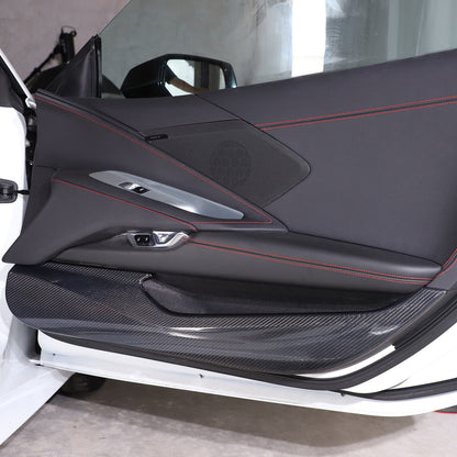 C8 Corvette Hard Carbon Fiber Door Kick Panel Trim Cover Kit | Black / Red