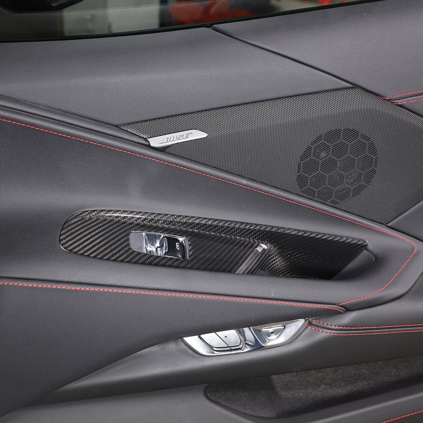 C8 Corvette Carbon Fiber Window Switch Panel Covers (Coupe/Convertible) | Black / Red / Blue Carbon