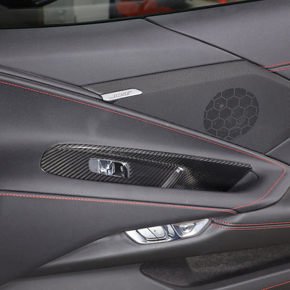 C8 Corvette Carbon Fiber Window Switch Panel Covers (Coupe/Convertible) | Black / Red / Blue Carbon