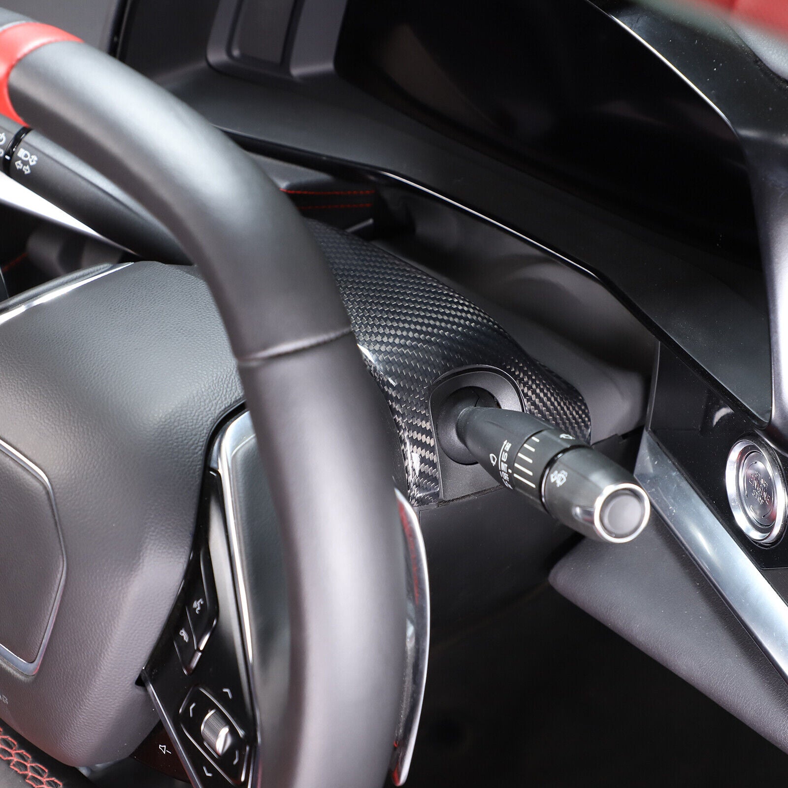 C8 Corvette Carbon Fiber Steering Wheel Base Panel Trim Cover | Black / Red