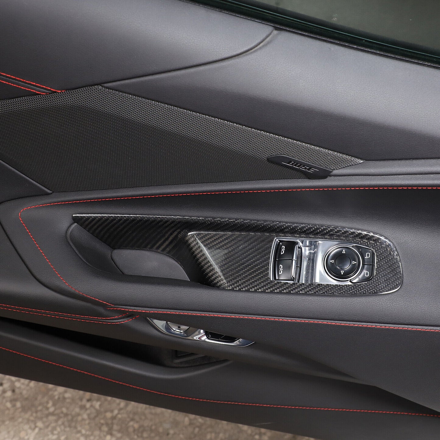 C8 Corvette Carbon Fiber Window Switch Panel Covers (Coupe/Convertible) | Black / Red / Blue Carbon