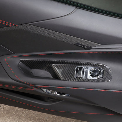 C8 Corvette Carbon Fiber Window Switch Panel Covers (Coupe/Convertible) | Black / Red / Blue Carbon
