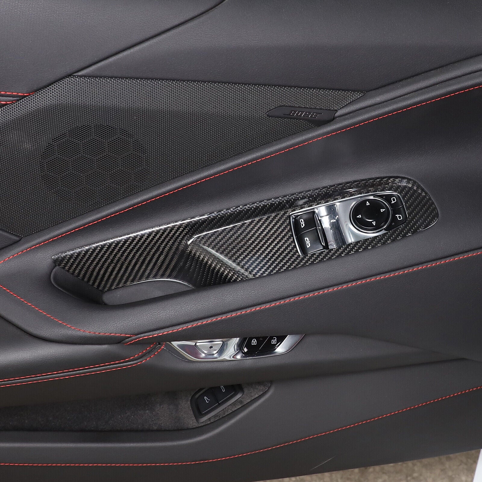 C8 Corvette Carbon Fiber Window Switch Panel Covers (Coupe/Convertible) | Black / Red / Blue Carbon