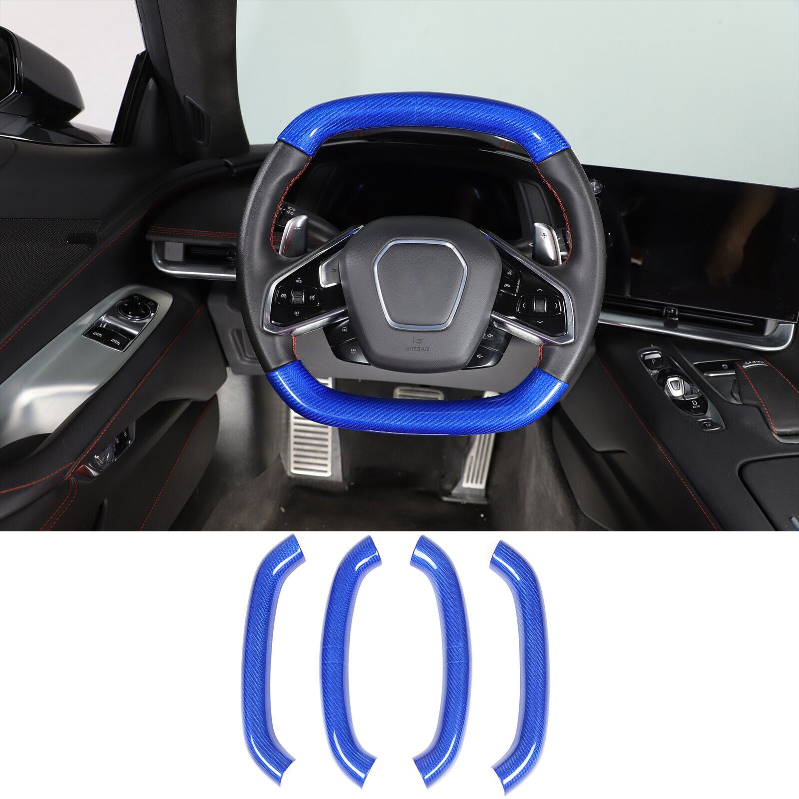 C8 Corvette Real Blue Carbon Fiber Steering Wheel Conversion Cover Kit | Stingray / Z06
