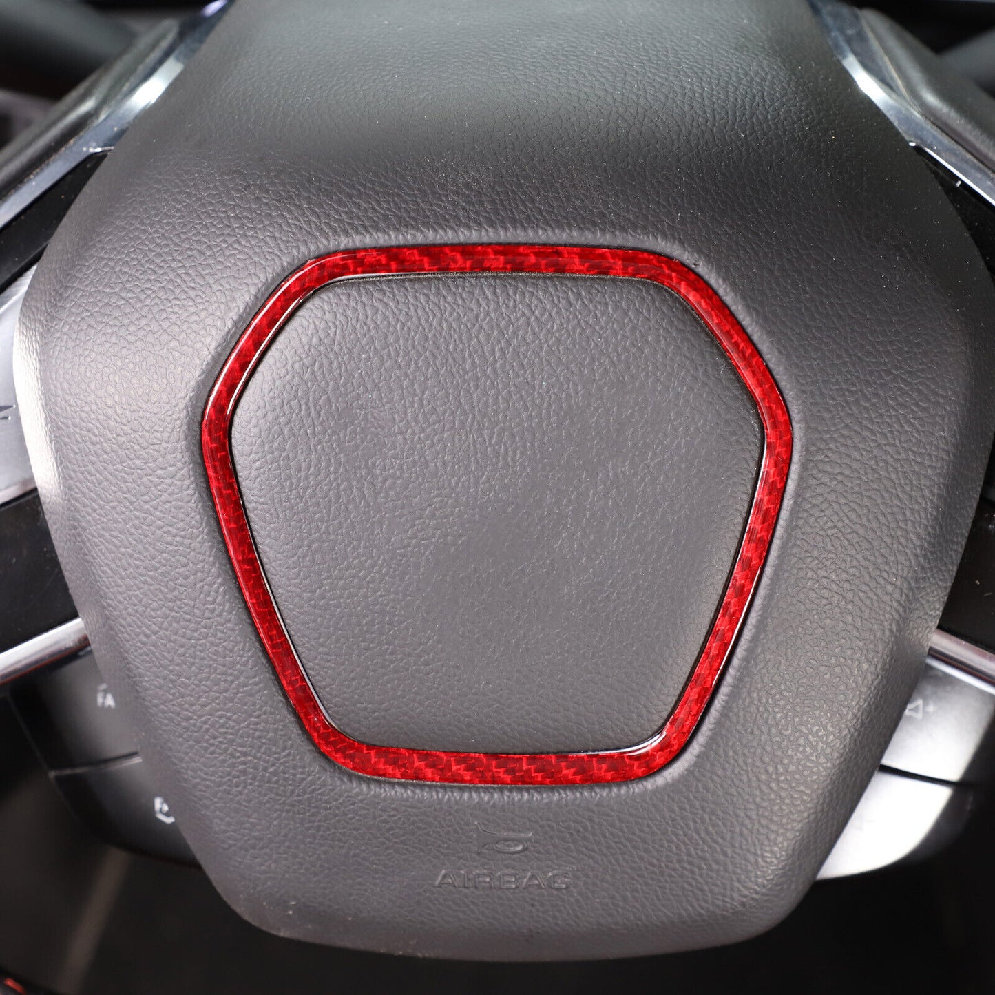 C8 Corvette Red Carbon Fiber Center Steering Wheel Chrome Trim Cover | Next-Gen Carbon