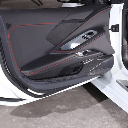 C8 Corvette Hard Carbon Fiber Door Kick Panel Trim Cover Kit | Black / Red