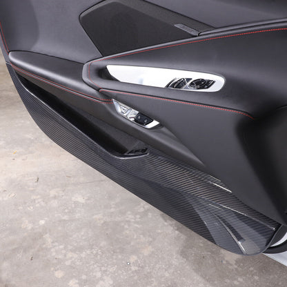 C8 Corvette Hard Carbon Fiber Door Kick Panel Trim Cover Kit | Black / Red