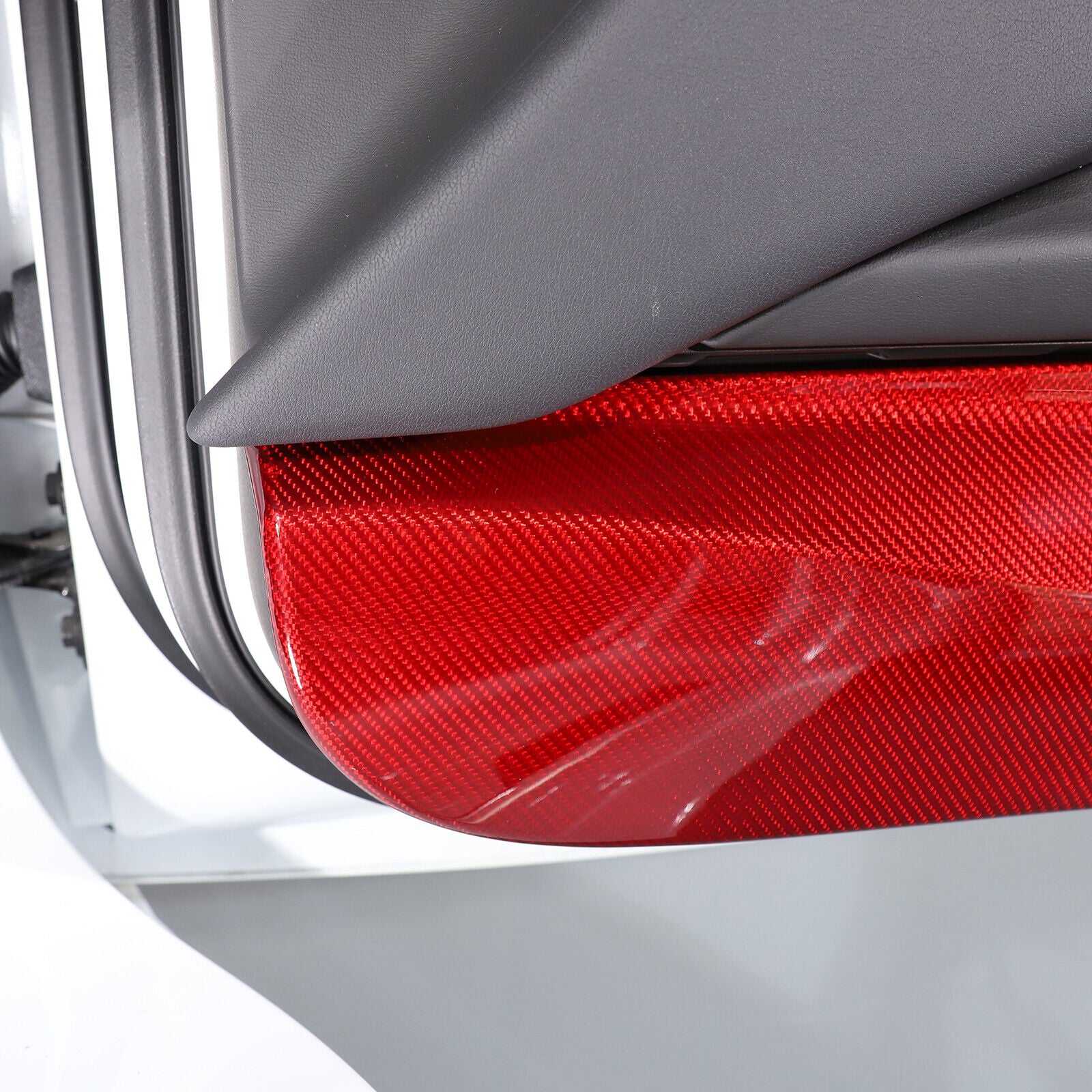 C8 Corvette Hard Carbon Fiber Door Kick Panel Trim Cover Kit | Black / Red