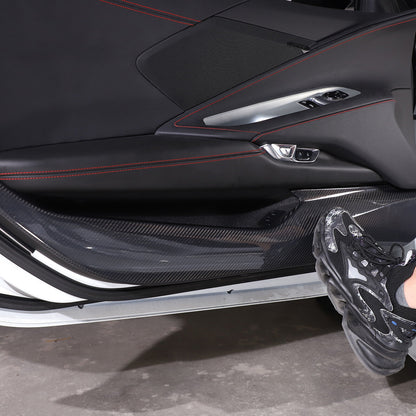 C8 Corvette Hard Carbon Fiber Door Kick Panel Trim Cover Kit | Black / Red