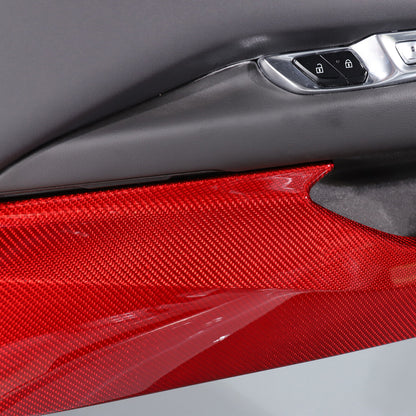 C8 Corvette Hard Carbon Fiber Door Kick Panel Trim Cover Kit | Black / Red