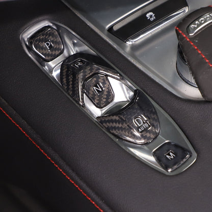 C8 Corvette Carbon Fiber Transmission Control Button Covers | Black / Red Carbon