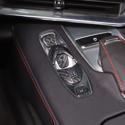 C8 Corvette Carbon Fiber Transmission Control Button Covers | Black / Red Carbon