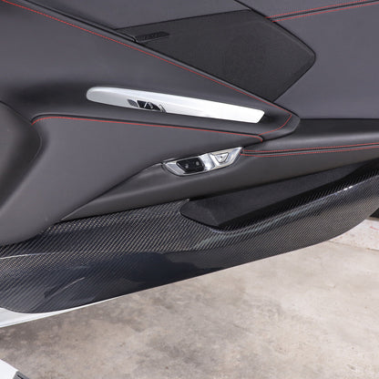 C8 Corvette Hard Carbon Fiber Door Kick Panel Trim Cover Kit | Black / Red