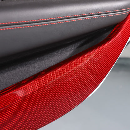 C8 Corvette Hard Carbon Fiber Door Kick Panel Trim Cover Kit | Black / Red